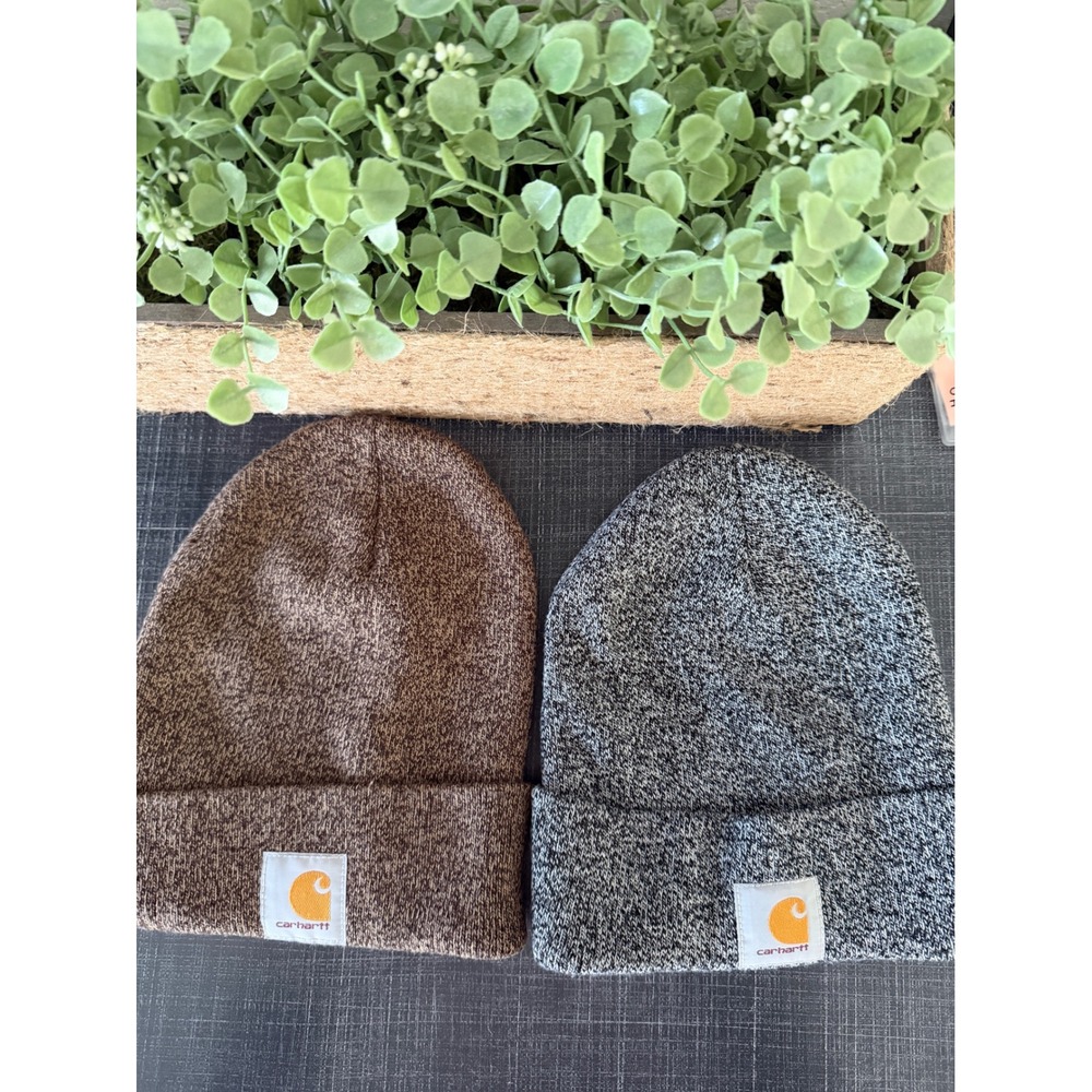 Lot of 2 Carhartt  Knit Cuffed Beanie Hats Brown Grey Marled NWOT
